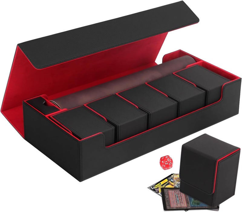 Scimi Premium Trading Card Storage Case TCG Deck Box Holds 1800+ Sleeved Cards for MTG, YuGiOh, Uno, Sport with Strong Magnet Closure (Black & Red) - Image 1